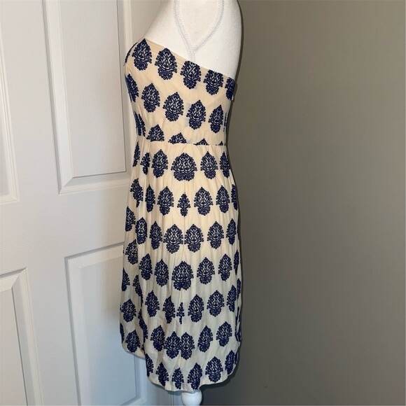 J.Crew Embroidered Womens Size 2/4 Ivory Navy Strapless Dress Coastal Preppy - Picture 2 of 14